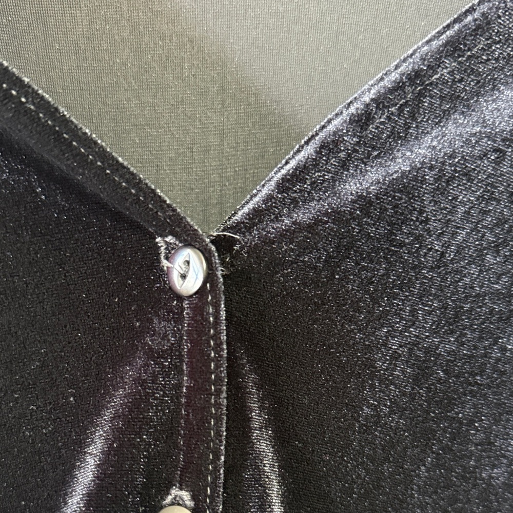 Vintage Black Velvet Button-Down Shirt Cardigan 90s Whimsigoth Size Small - Picture 5 of 8